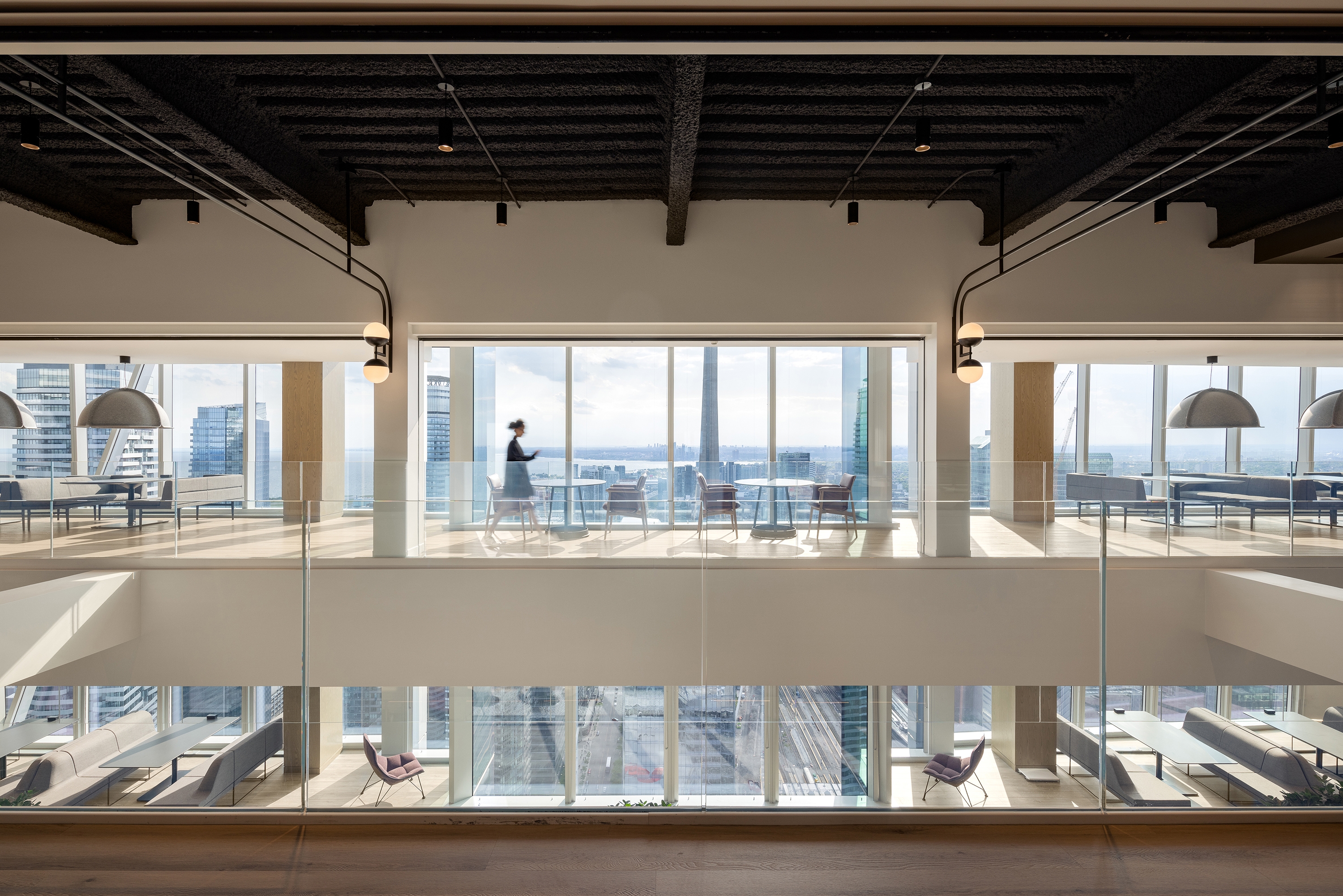 Modern office reception with city view